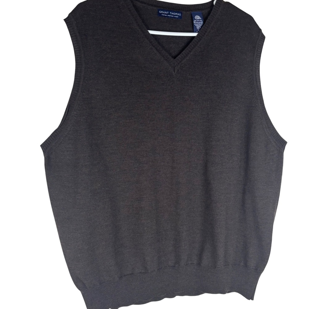 Grant Thomas Sweater Vest Mens XL Brown Italian Merino Wool V-Neck Knit Italy